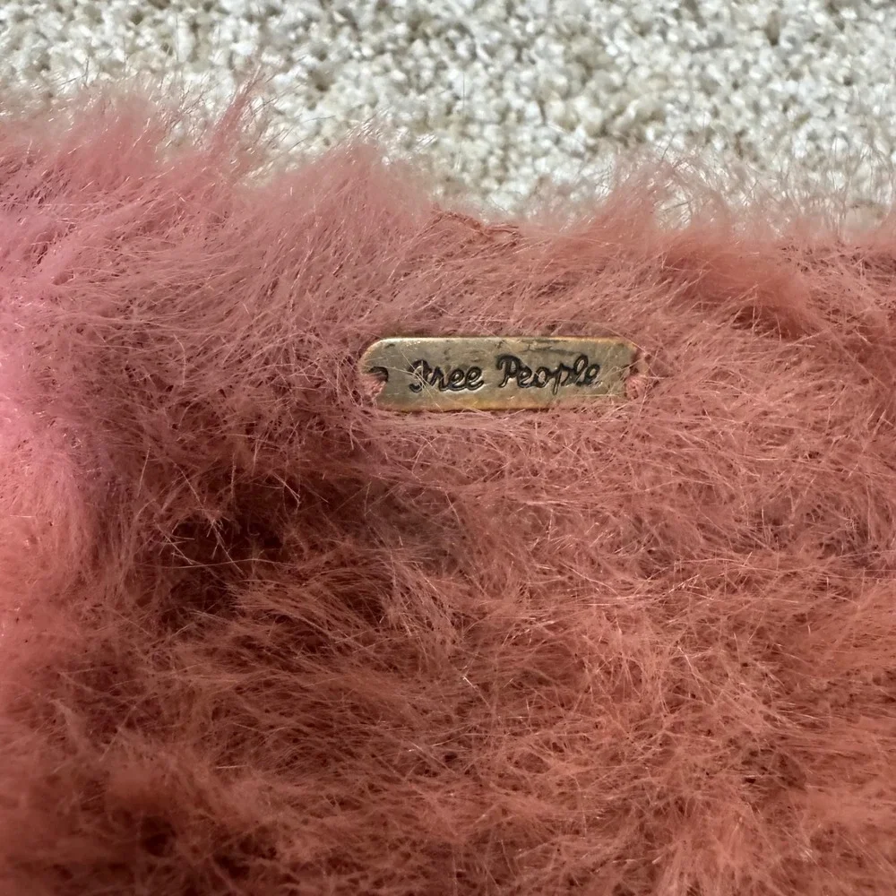 Free People Faux Fur Cardigan Dusty Rose Size Medium Boho Cozy Fuzzy Cottagecore